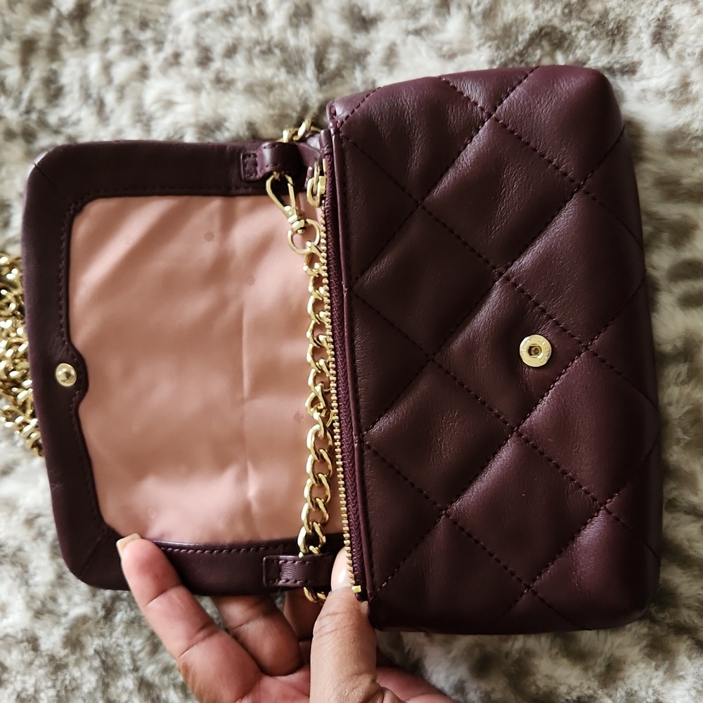 kate spade Quilted Burgundy Crossbody Bag with Gold Chain - Picture 7 of 8